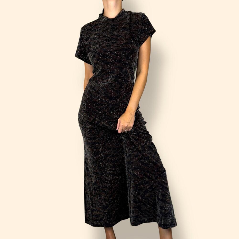 Women's Vintage Y2K J.R. Nites Woman Animal Print Short Sleeved Shimmer Dress